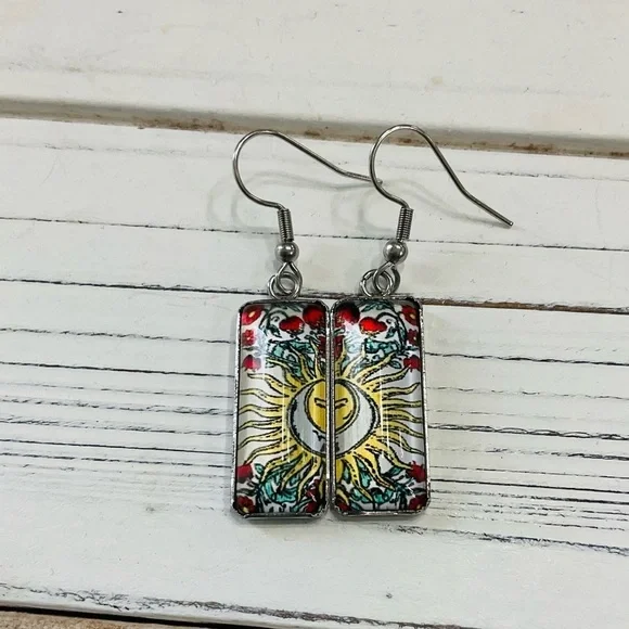 New Stainless Steel Multi Color Geometric Sunshine  Dangle Drop Earrings - Picture 5 of 7